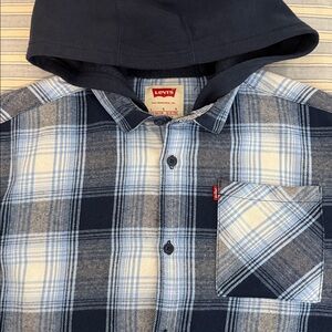 Levi's Navy and White Plaid Flannel Button Down Shirt Shirt/hoodie. Size L